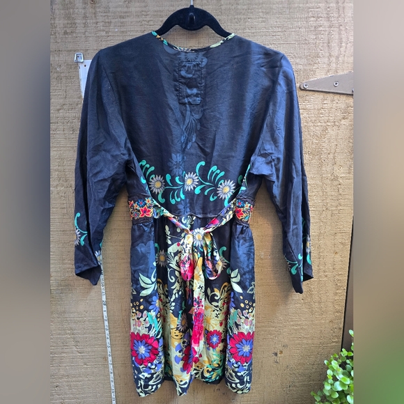 Johnny Was Black Floral Embroidered Long Sleeve Dress - Picture 3 of 4
